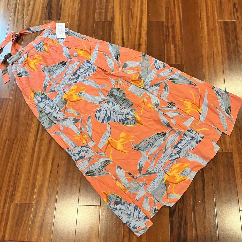 New NWT‎ Patrons Of Peace Coral Pink Skirt Floral V-Neck Short Sleeve Maxi Sz XS